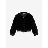 Faux Fur Sequin Embroidered Logo Bomber Jacket